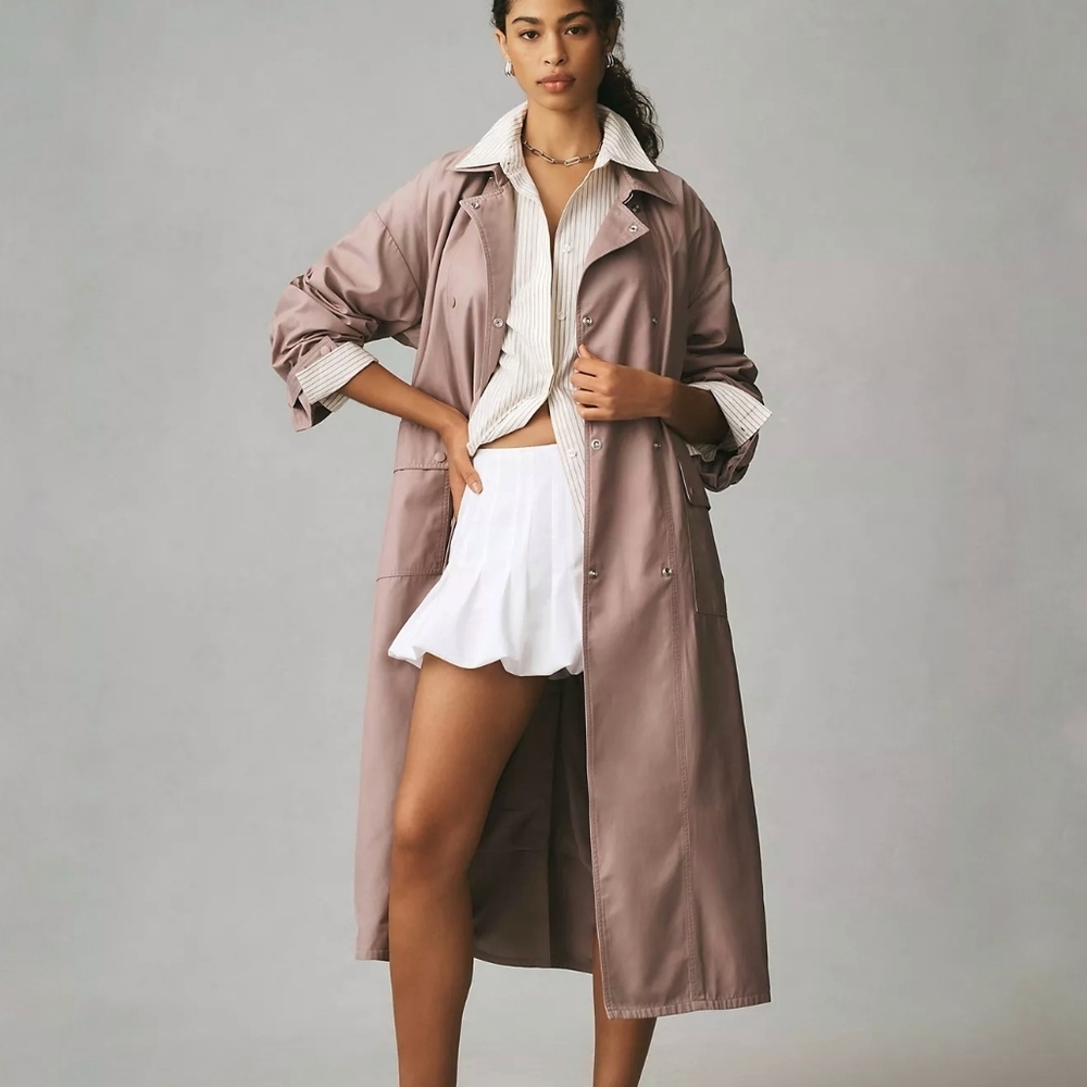 Anthropologie Maeve XL Trench Coat mauve taupe long oversized jacket women small